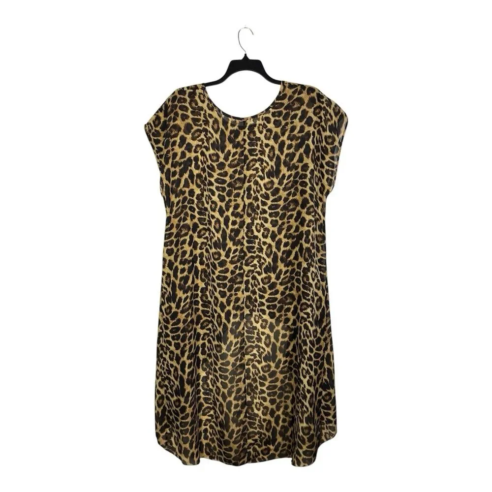 Cha Cha Vente Leopard Print High Low Top Plus 2X Tunic Short Sleeve Sheer Blouse - Picture 4 of 8